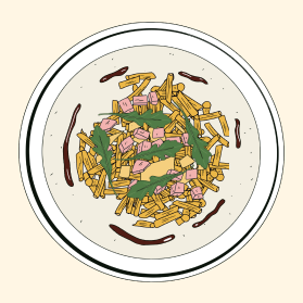 pâtes au parmesan, roquette, sauce soja