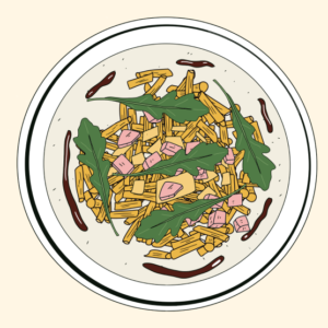 Salade de pate, roquette, parmesan, jambon