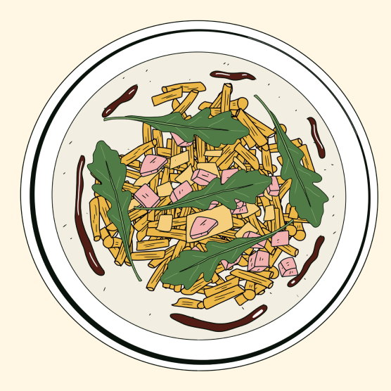 Salade de pate, roquette, parmesan, jambon